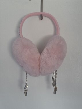 Sugar Thrillz Gilded Glamour Soft Pink Fuzzy Earmuffs with Silver Charm Tassels